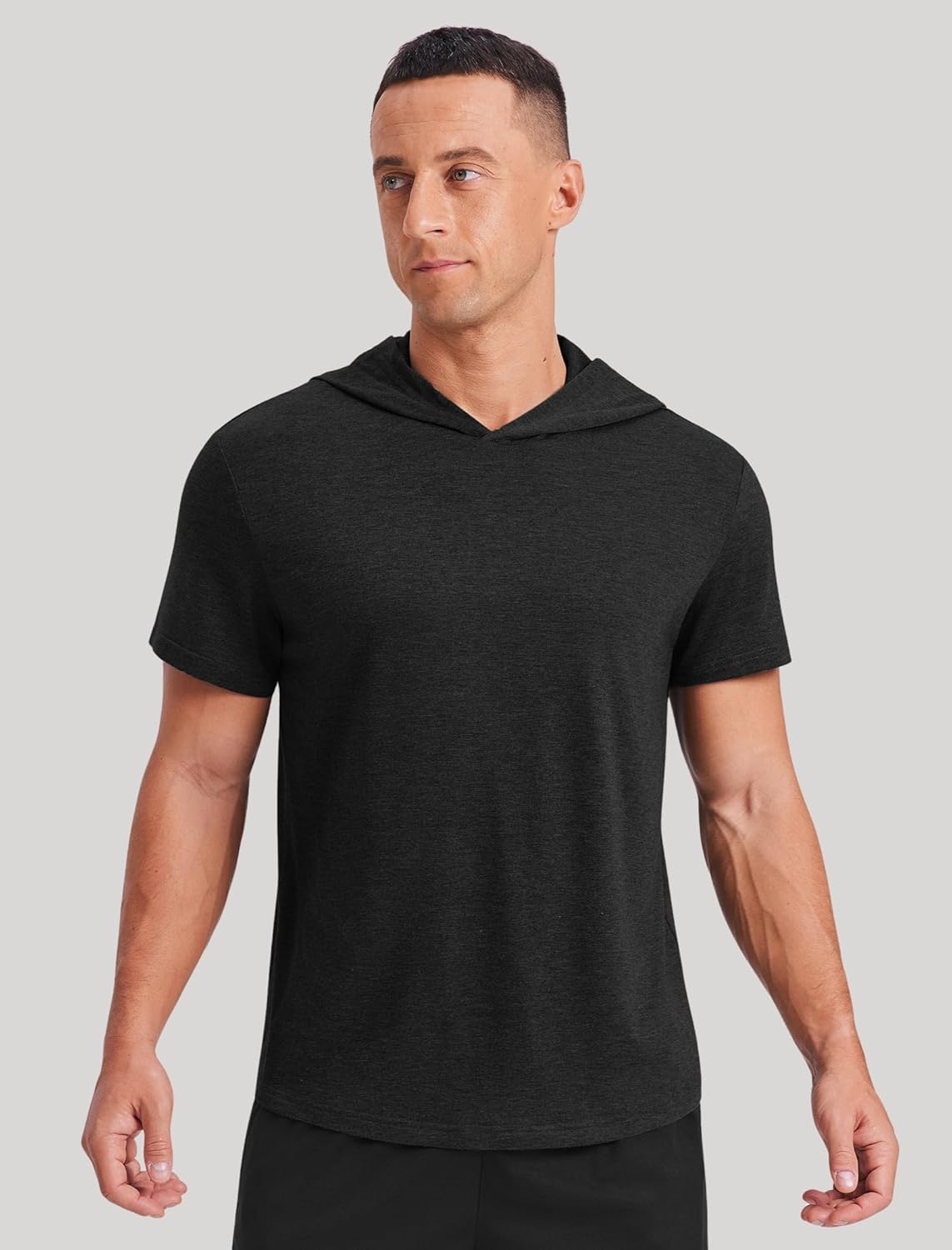 PINSPARK Short Sleeve Hoodies for Men Lightweight Pullover - Quick-Dry Athletic Hooded T-Shirt for Gym Workout Fitness - Image 2