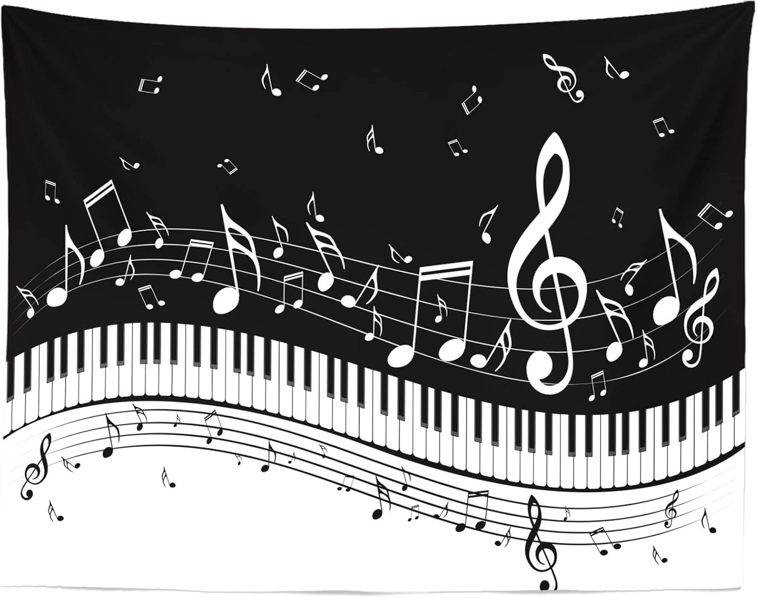 BELECO 9x6ft Fabric Piano Music Backdrop Musical Note Keys Black and White Photography Background Piano Keyboard Music Theme Birthday Party Decorations Banner YouTube Video Photo Props Wallpaper
