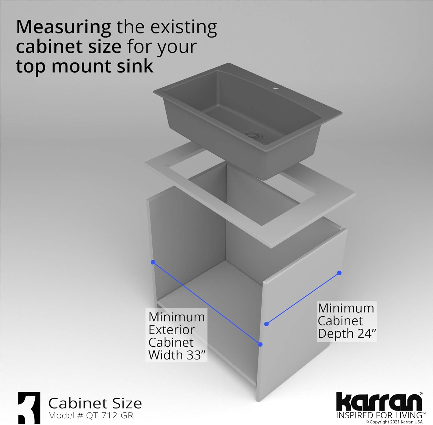 Karran QT-712 Drop-In Quartz Composite 33 in. 1-Hole Single Bowl Kitchen Sink Kit in Grey