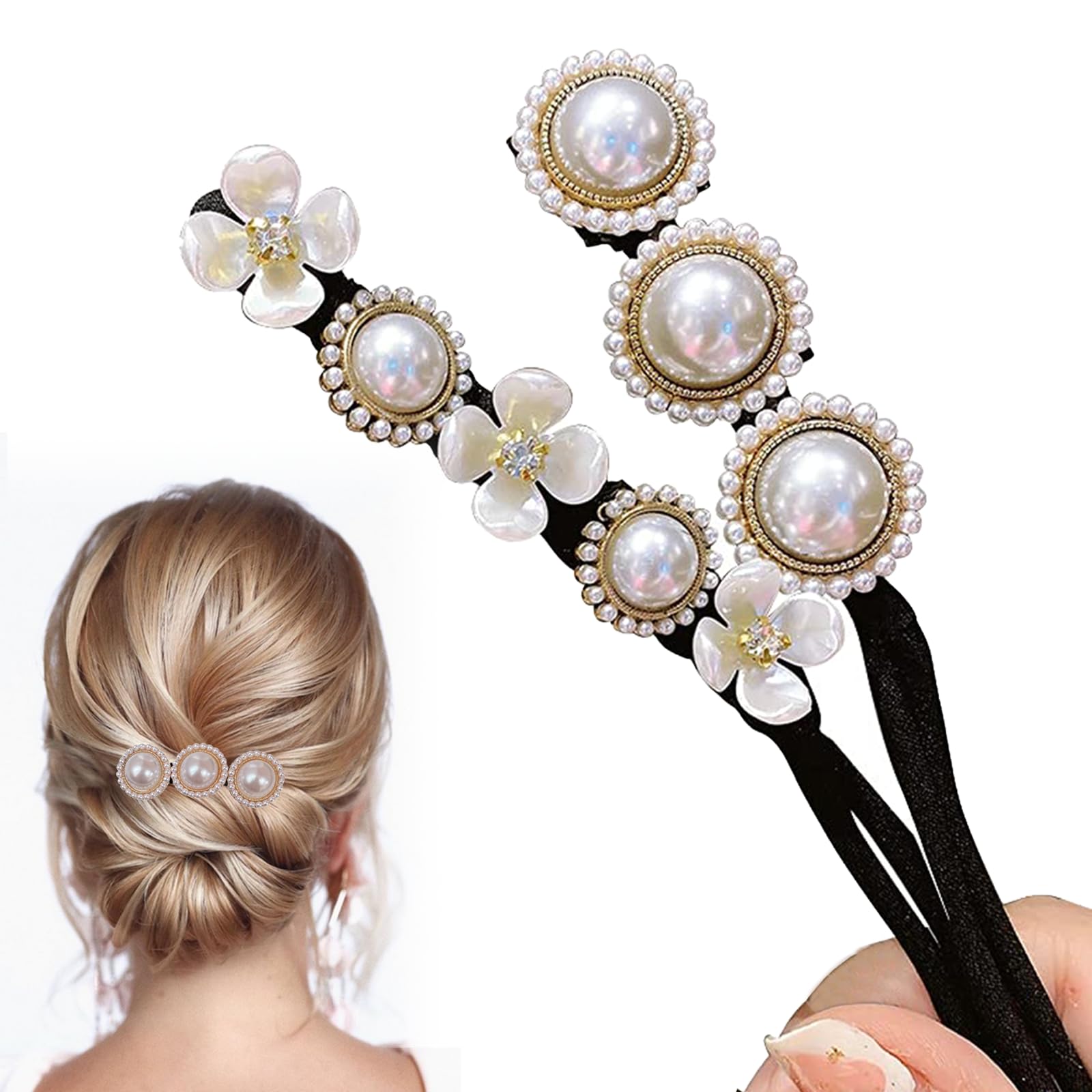 Chignon a Ciambella, 2 Pz Creatore per Pane Ciambella Chignon a Ciambella, French Twist Accessori Capelli Ciambelle Chignon, Fiore Perla Capelli Chignon per Donne Ragazze Donne Bambini Balletto
