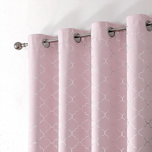 Miniatura 109 de Enactex Cortinas 100% opacas con aislamiento térmico de 84 pulgadas de largo para dormitorio, cortinas blancas con patrón geométrico dorado, cortina