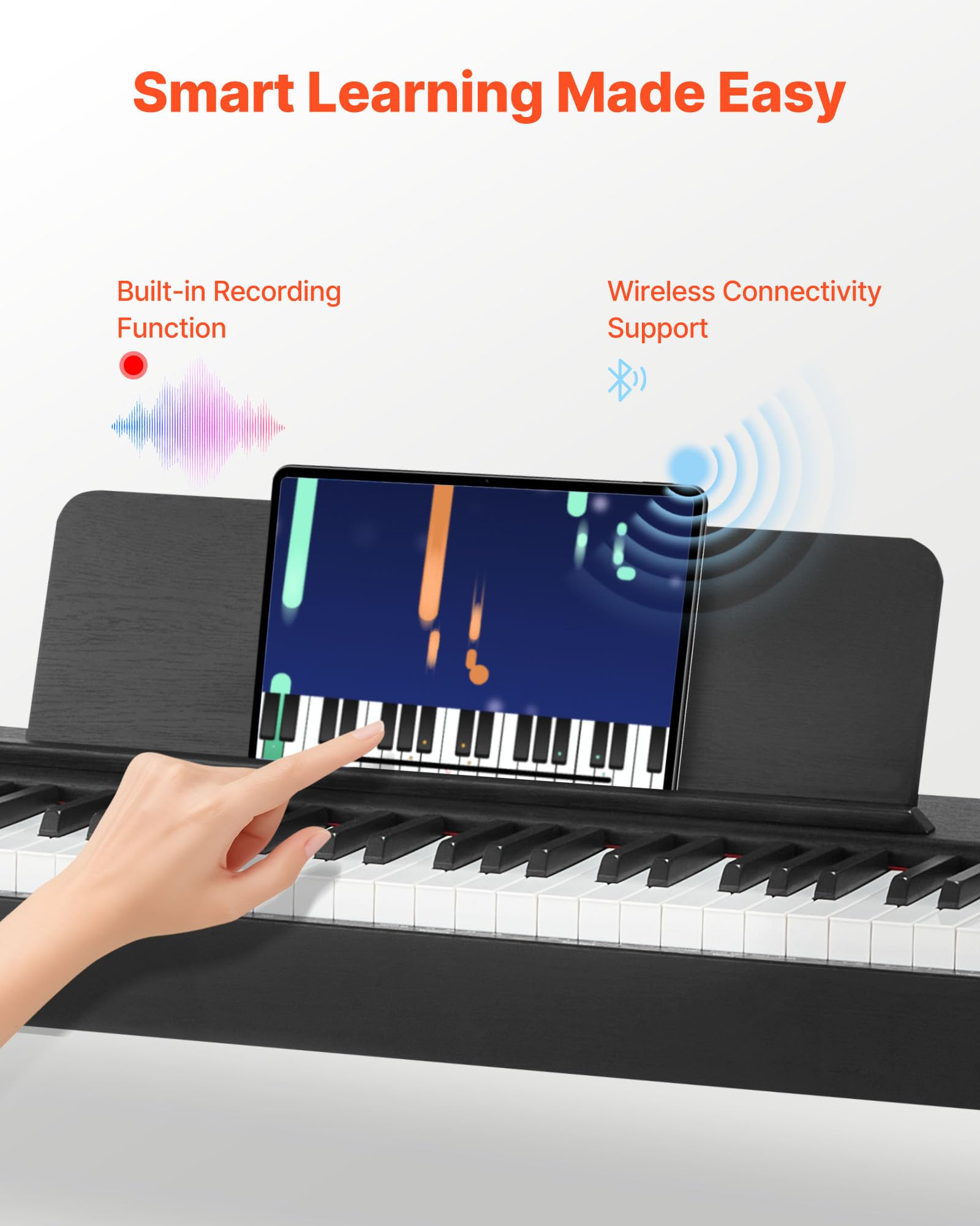 VEVOR Pianoforte Digitale a 88 Tasti Pesati, Tastiera Pianoforte Pesati con Altoparlante, Pedale Sustain, Adattatore CC, Supporto, 280 Toni, Connessione Wireless, per Principianti, Nero