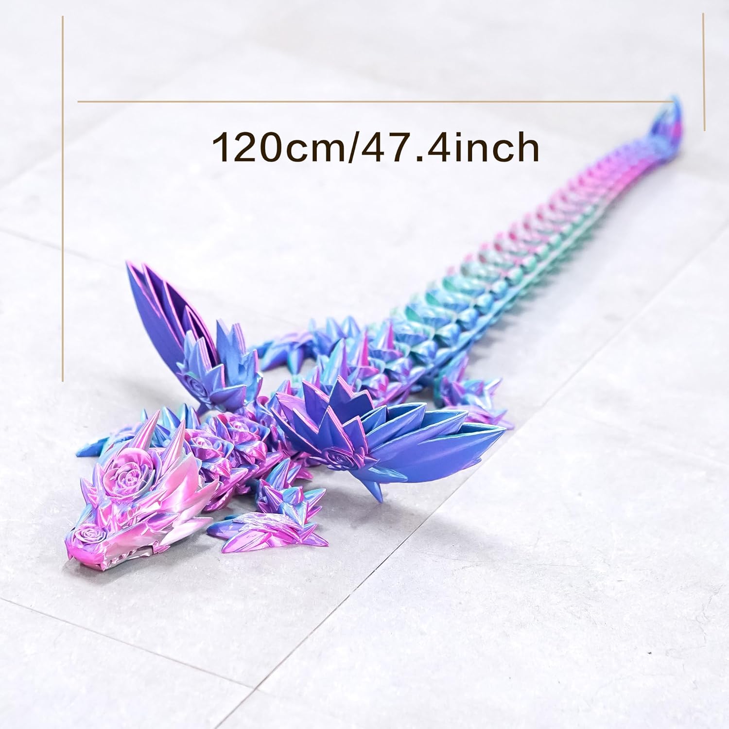 47.5inch Super Large 3D Printed Rose Dragon,Flexible Joint Animal Figurines, Cool Stuff Fun Gift,Home Office Decor,Fidget Toy for Adults Teens Boy Gifts Easter Basket Stuffers (FLY-47.5inch)