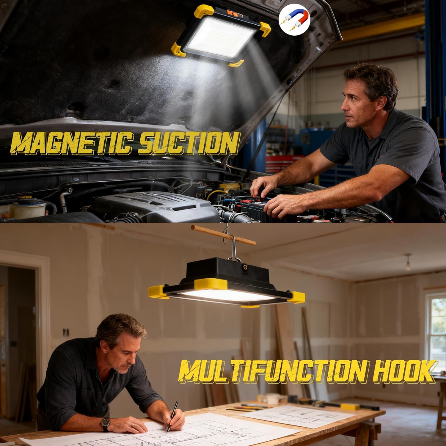 29000LM Rechargeable LED Work Light with Stand,Magnetic Base&Remote Control,12000mAh,Cordless Work Light IP65 Waterproof with Hanging Hook for Workshop,DIY,Garage,Construction - Image 3