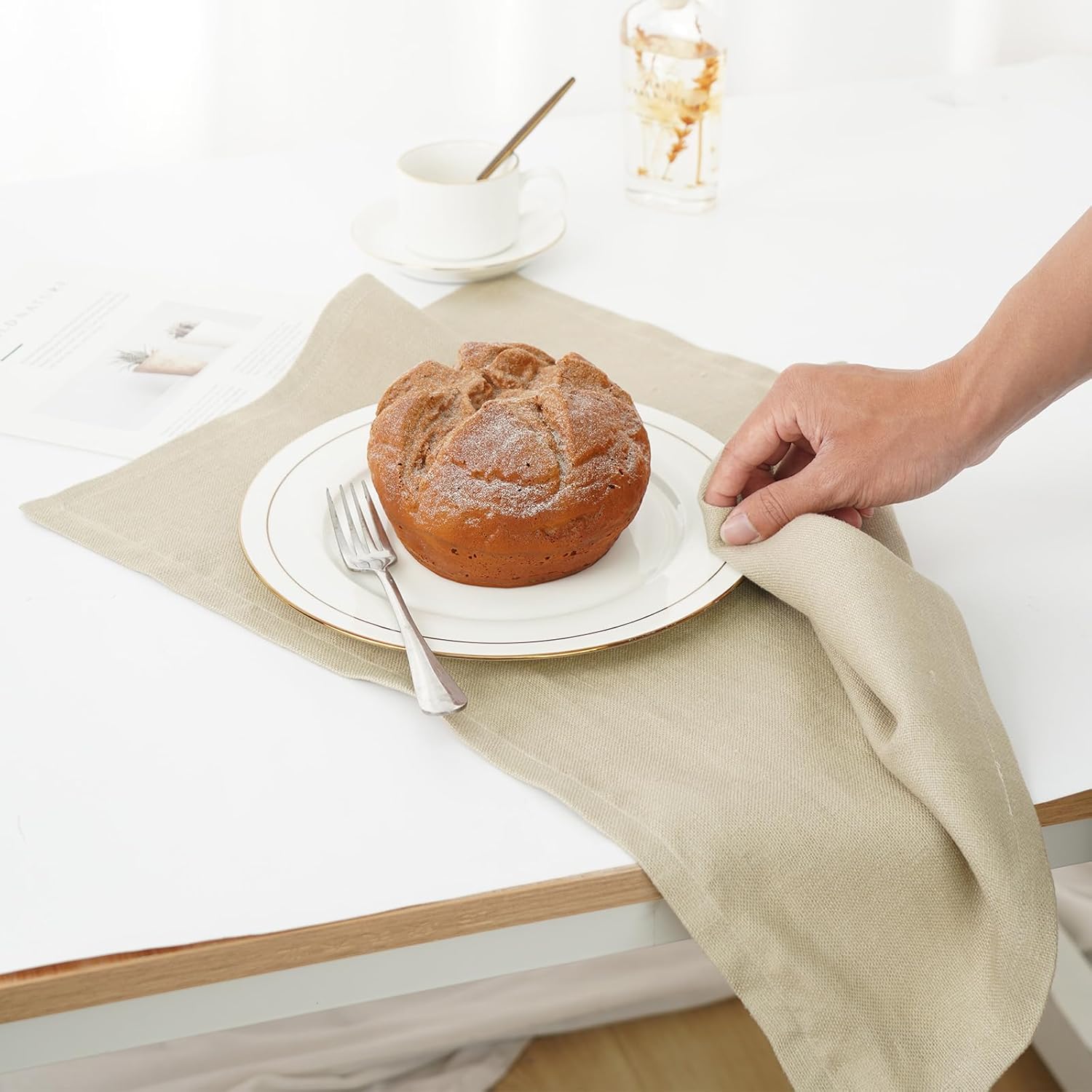 Linen Thick Kitchen Towels Set of 2-100% Linen Dish Towels with Hanging Loops, Super Soft Quick Dry Tea Towels Stonewashed and Handcrafted 17.7 x 23.6 Inch,Dark Apricot