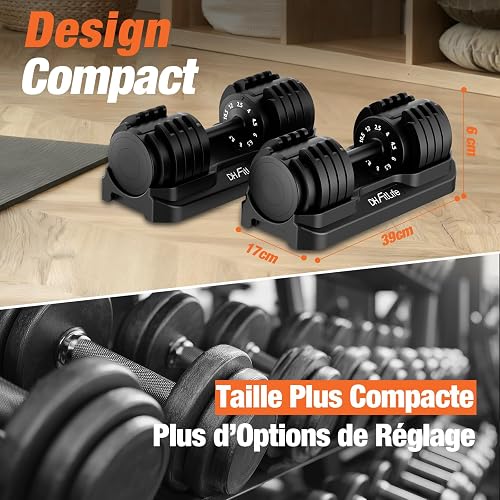 DH FitLife 12 kg / 25 kg Adjustable Dumbbells 2.5-12 kg / 4-25 kg with 10 Weight Levels, Dumbbells Set with Weight Plates, Variable Weights 10 in 1 (12 kg x 2) - 4
