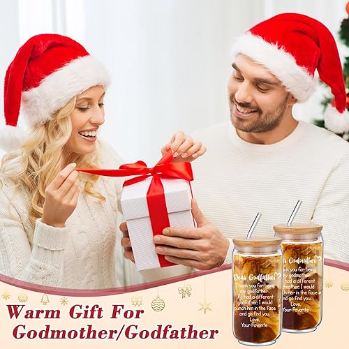 Miniatura 4 de Gerrii Juego de 2 tazas de café helado para padrino y madrina, Thank You for Being My GodfatherGodmother de 16 onzas, tazas de vidrio con forma de