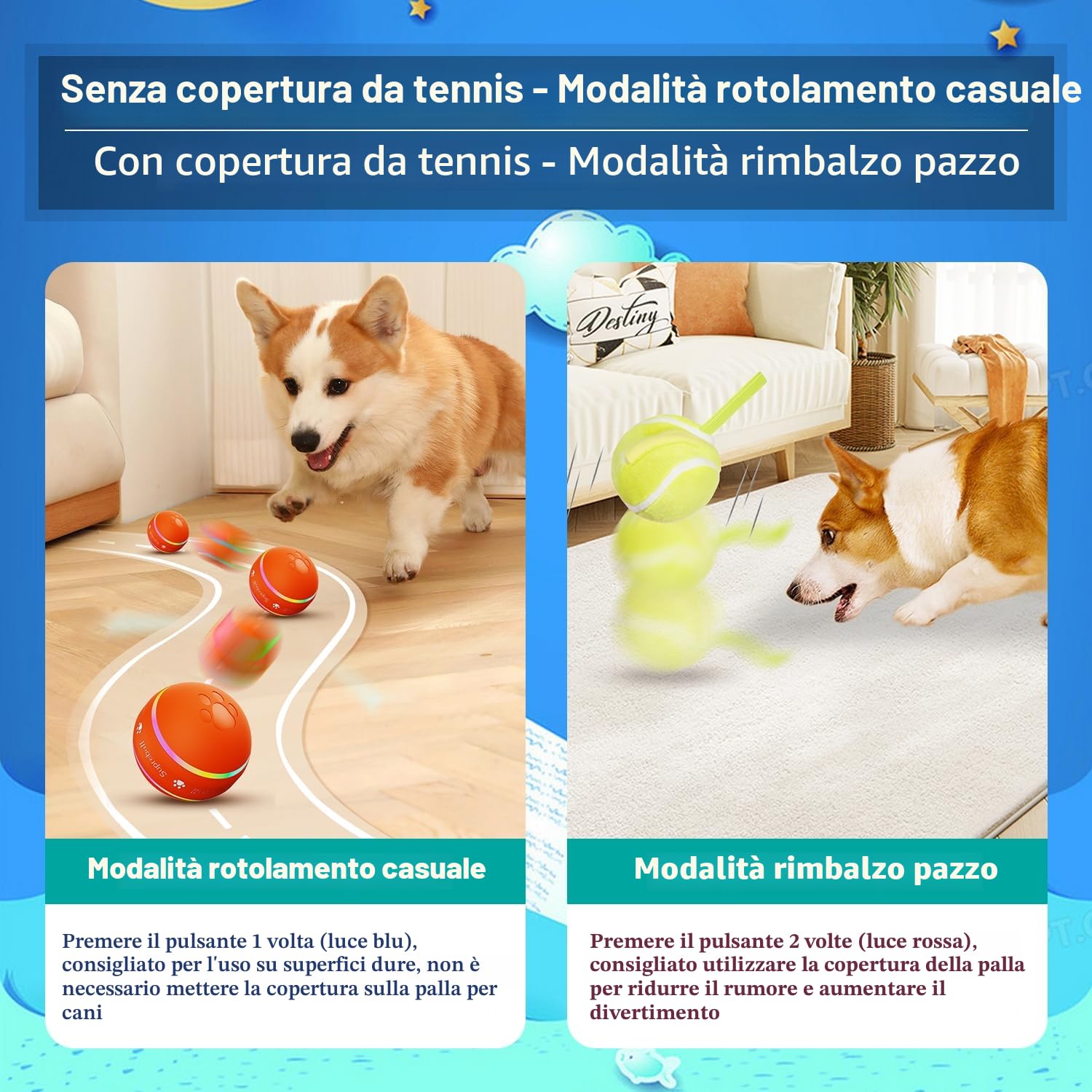 Petiepaw Palla per cani interattiva, durevole palla rotante automatica per cuccioli/cani di taglia piccola/media, ricaricabile tramite USB (arancione)