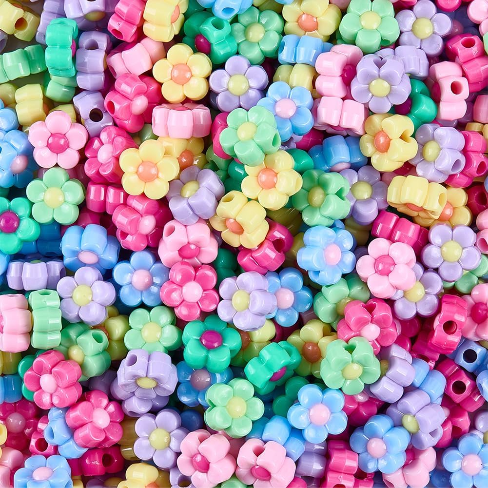 12MM 400PCS Acrylic Flower Beads with Hole Opaque Colorful Resin Flower Shaped Two Tone Plastic Charms Loose Spacer Bead for Jewelry Making Bracelets Necklaces Earrings DIY Crafts Supply