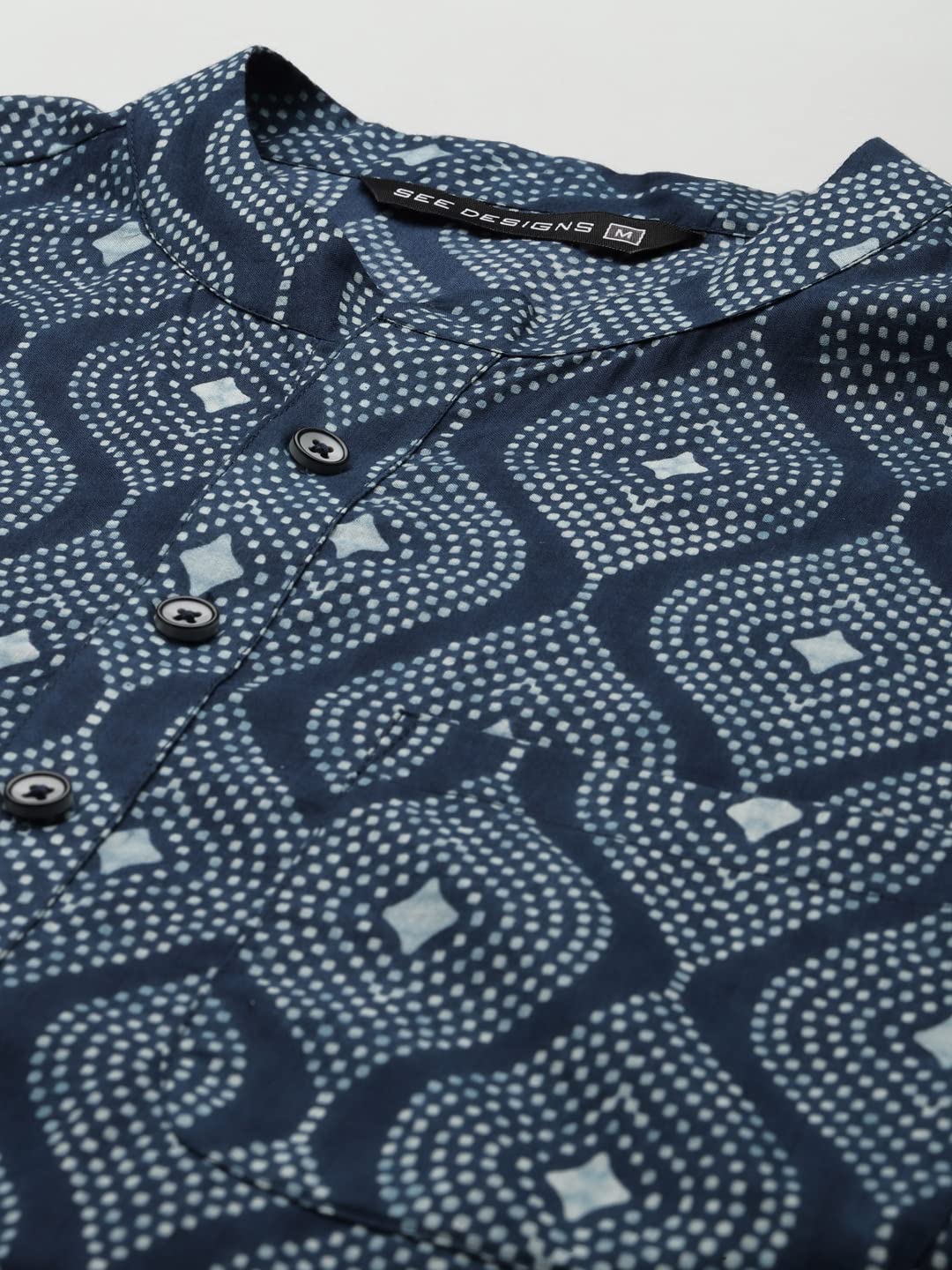 See Designs Men Blue & White Printed Straight Kurta With Pyjama - Sdkt103901L (L)