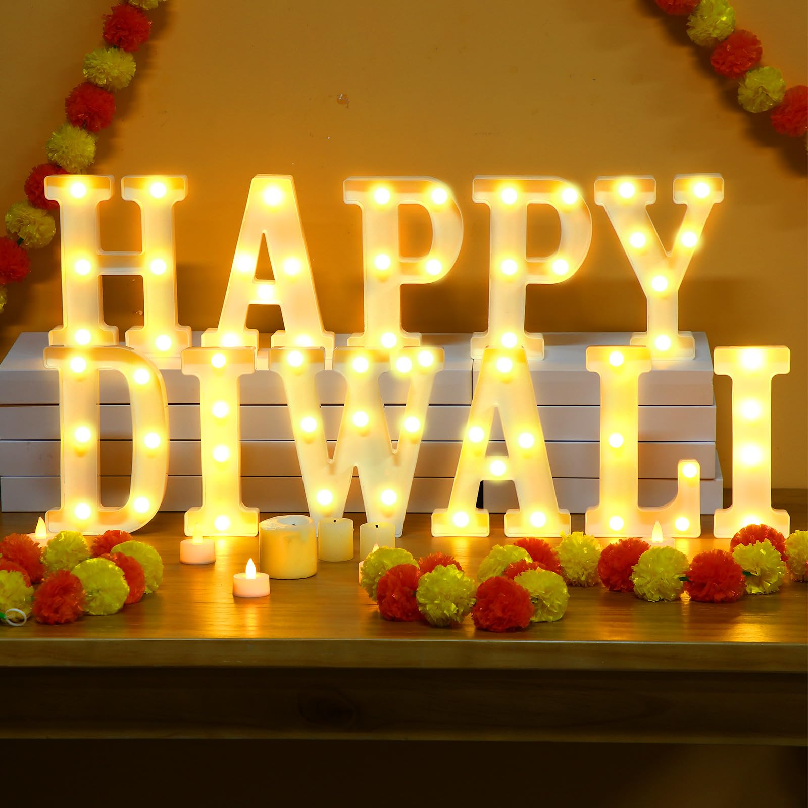 Aurelema 11 Pcs Happy Diwali Decorations, LED Letter Lights Sign
