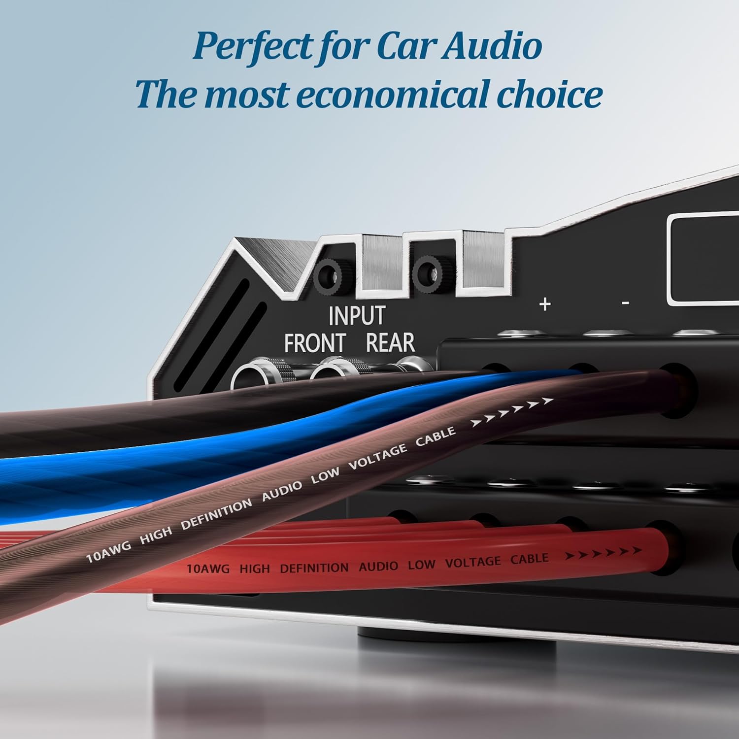 10 Gauge Wire (50FT, Black/Red/Blue/Brown), Low Voltage Primary Automotive Wire, Battery Cable, Car Audio, Car Amplifier Power or Ground Cable, Translucent Jacket, CCA, with 10 Heat Shrink Tubing