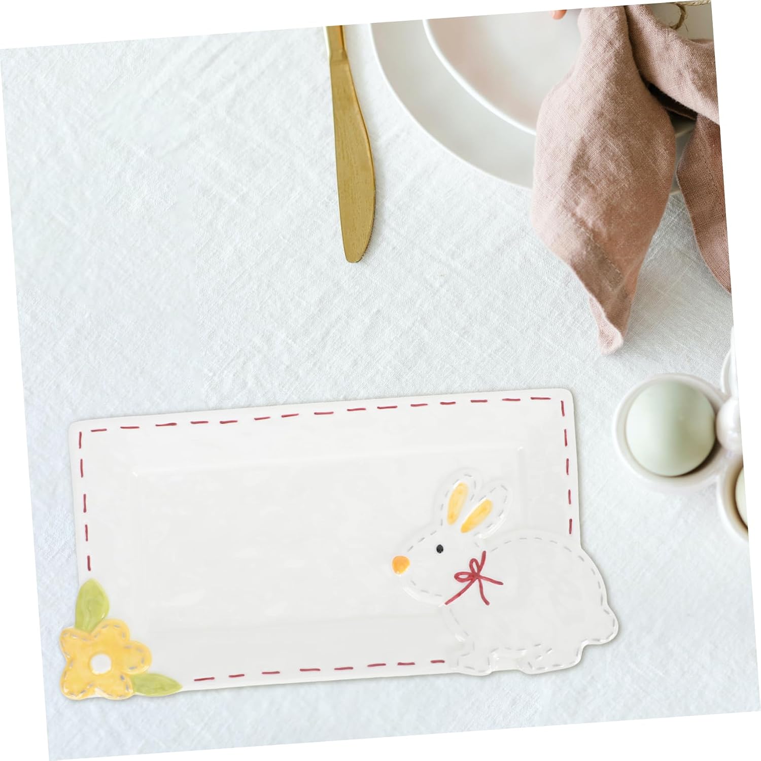 Cabilock 1pc Easter Bunny Ceramic Plate for Snacks Treats Creative Floral Design for Boys and Girls Parties and Table Decor for Canteens and Restaurants