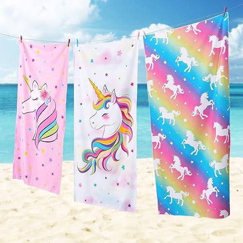 Miniatura 8 de WERNNSAI Toalla de playa de unicornio para niñas, 30 x 60 pulgadas, sin arena, para niñas, baño, piscina, camping, toalla de viaje, secado rápido,