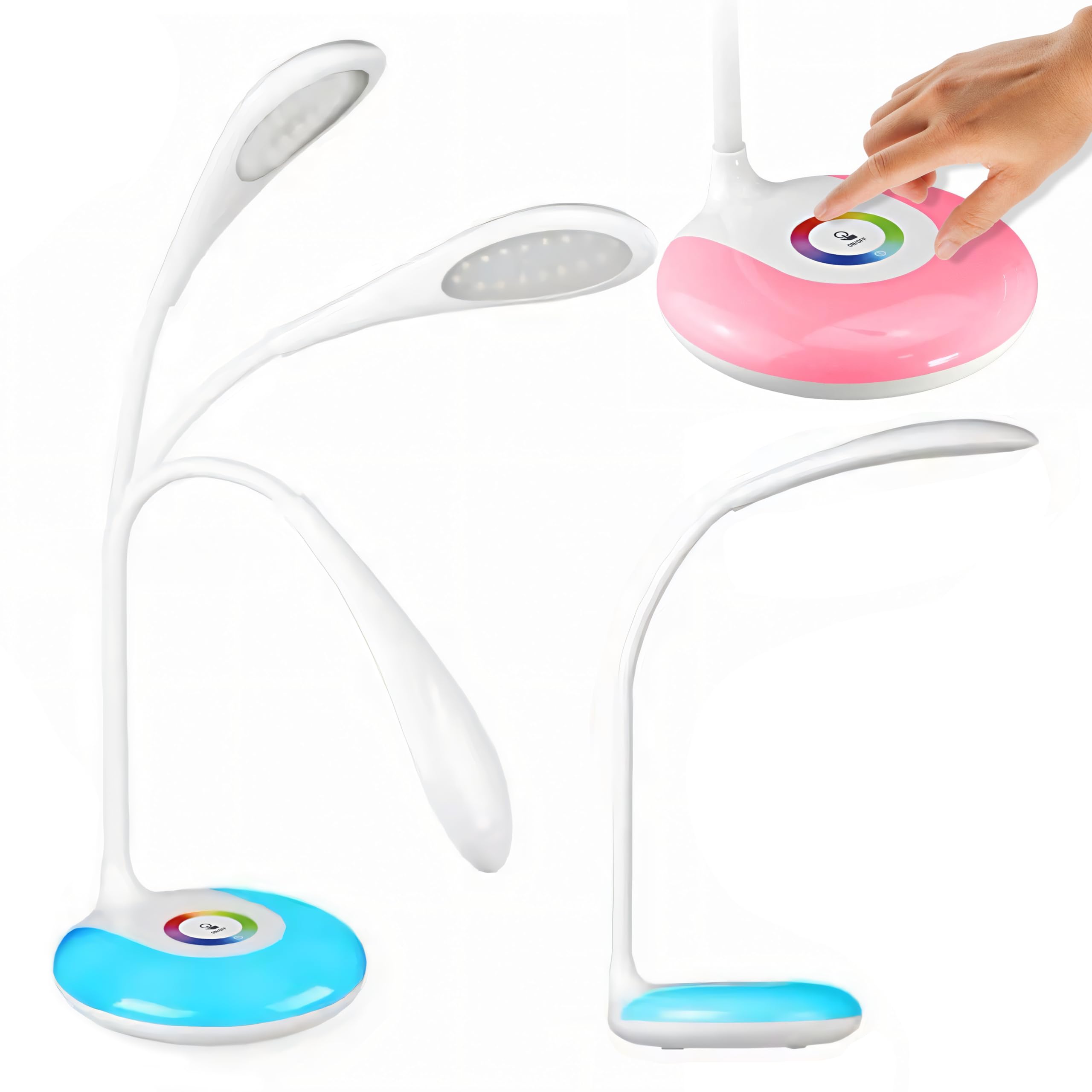 Lampara Escritorio Led Infantil Con Luz Nocturna de Colores, Flexo Led Escritorio Con 3 Niveles De Brillo, Lampara Sin Cable Con Pilas o Por Puerto Usb, Lampara De Mesita De Noche Sin Cable