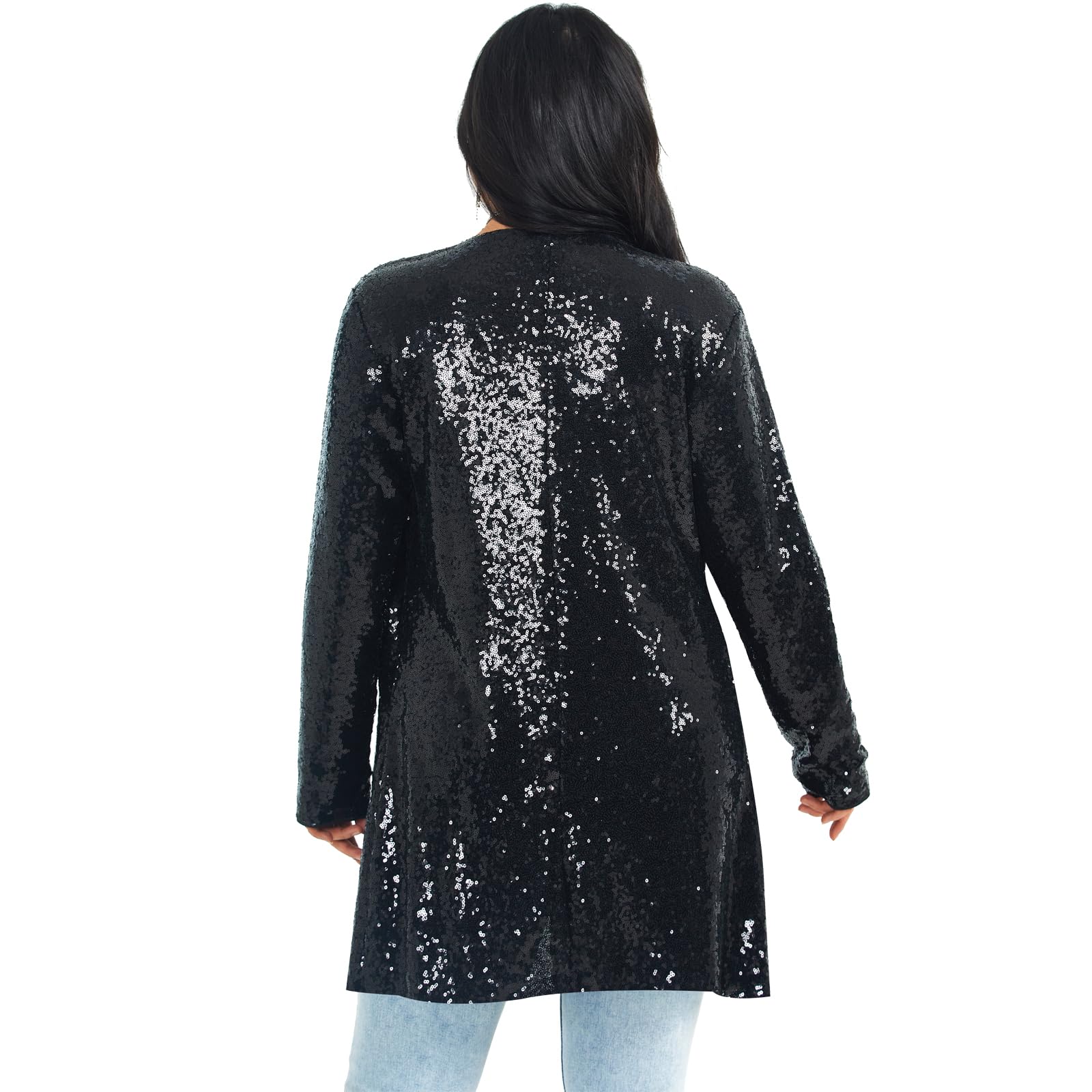 Ladies Glitter Giacca Glitter Blazer Elegante Frontale Aperto Maniche Lunge Glitter Cardigan Festiva Giacca a Maglia Party Club