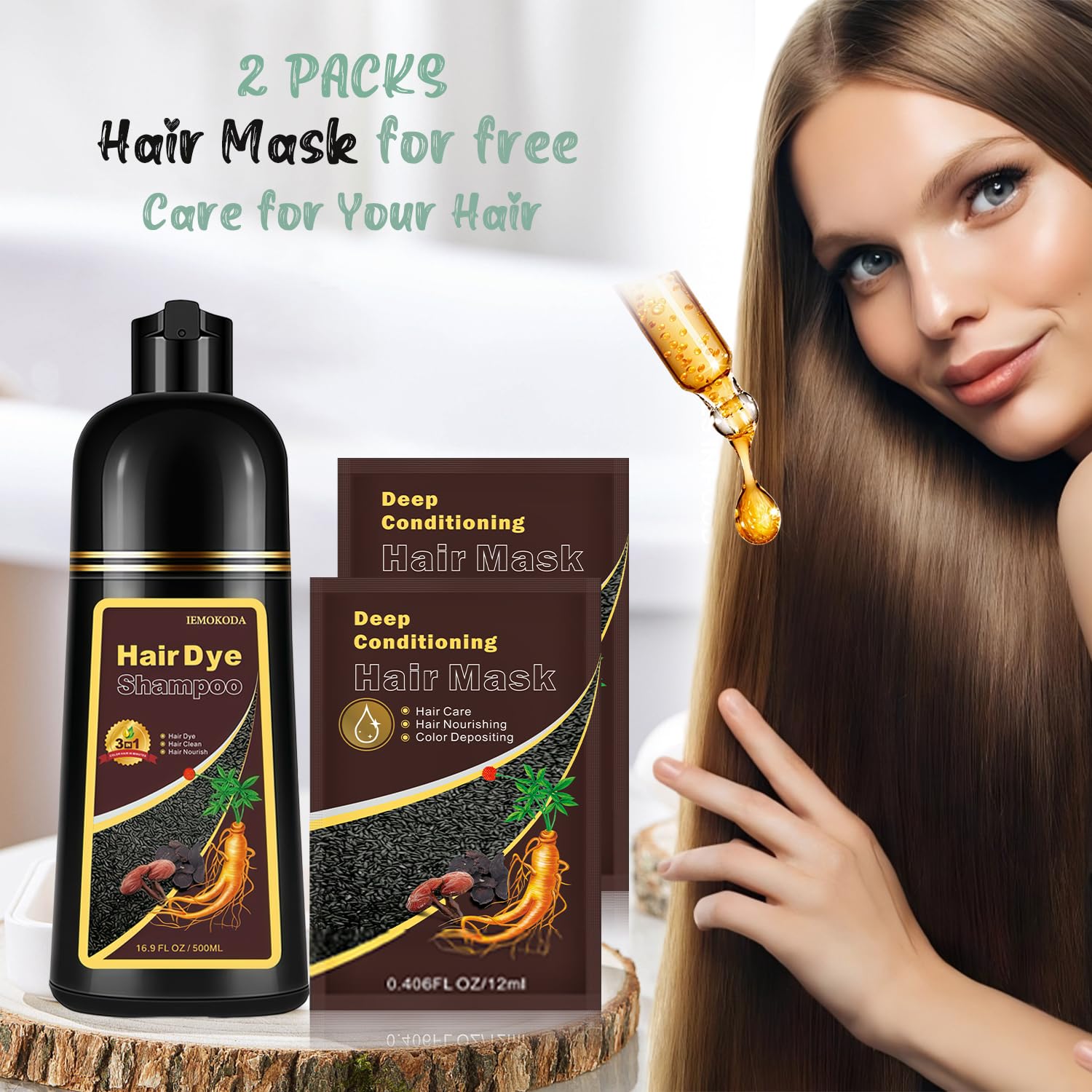 Fvquhvo Natural Instant 3 in 1 Hair Color Dye Shampoo for Gray Hair - Men & Women, Long Lasting Dark Brown - Image 8