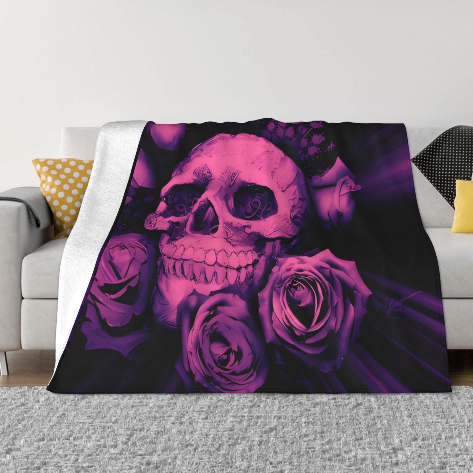 Couverture flanelle crânes roses violets plaid canapé lit