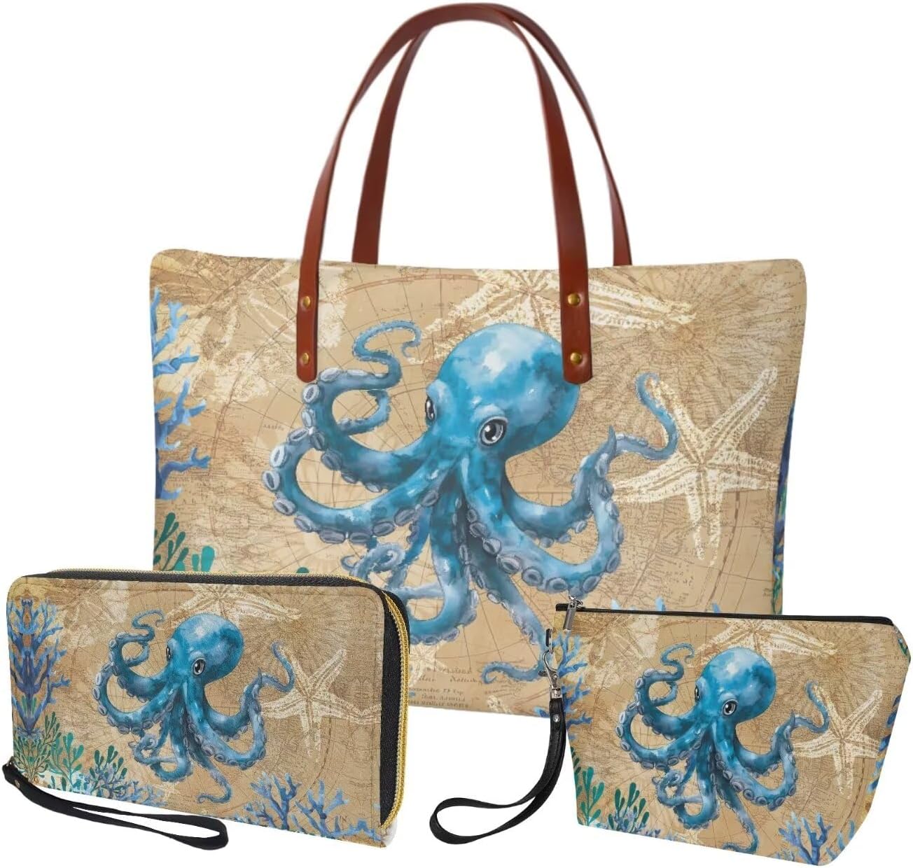 Top Handle Purse for Women, Large Tote Handbag With PU Wallet Set, Gift for Mom