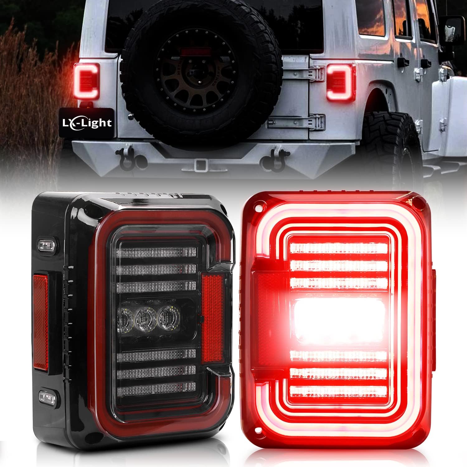 DOT Approved LED Tail Lights Super Bright 20W Reverse Lights with EMC Compatible with Jeep Wrangler JK&JKU 2007-2017 Brake Reverse Light Rear Back Up Lights Daytime Running Lamps