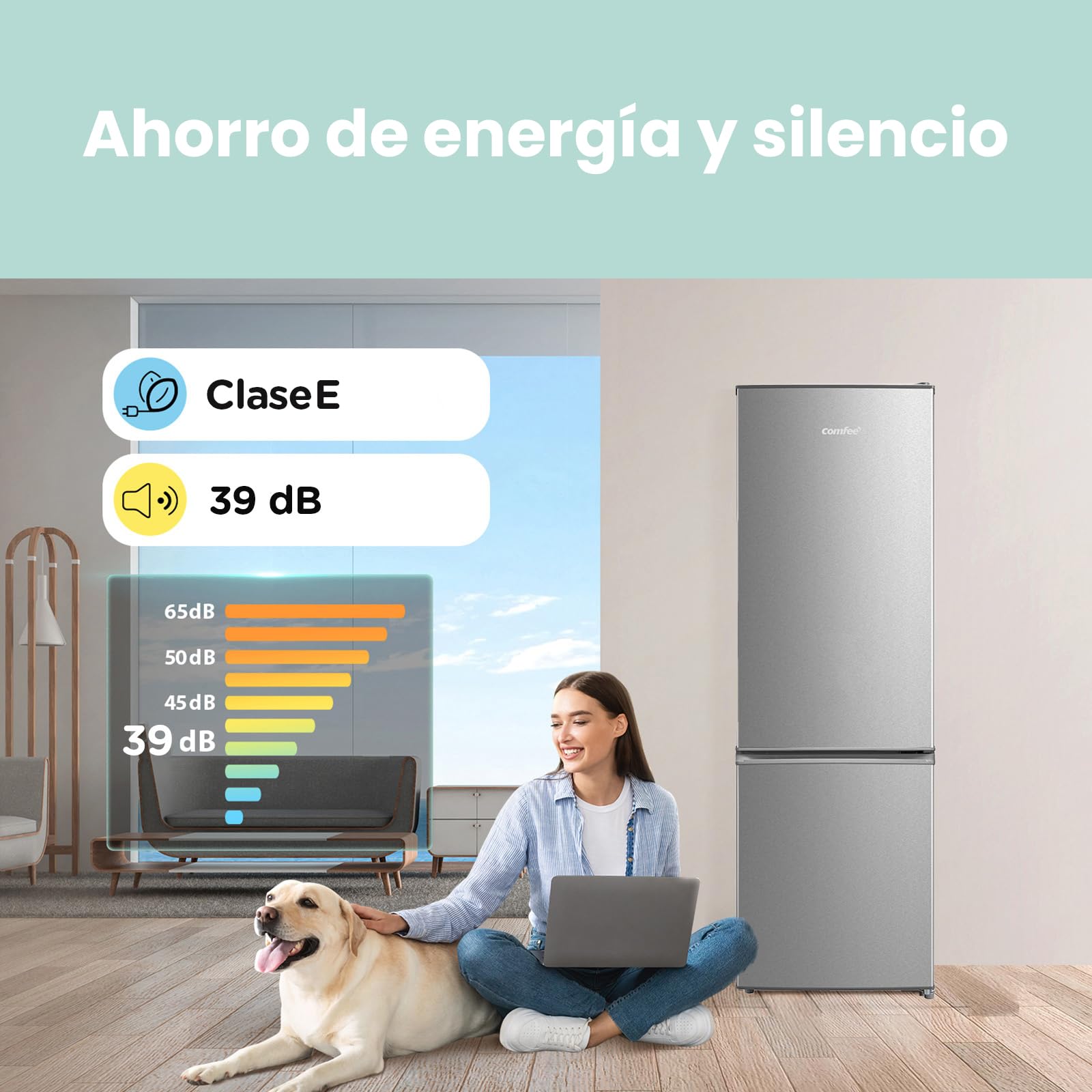 Comfee' RCB359IX2 Frigorífico combinado, 262L, Gran capacidad, Low frost, Altura 177,3 cm, Bajo nivel de ruido 39 dB, Luz LED, Temperatura regulable, Acero inoxidable — view 6