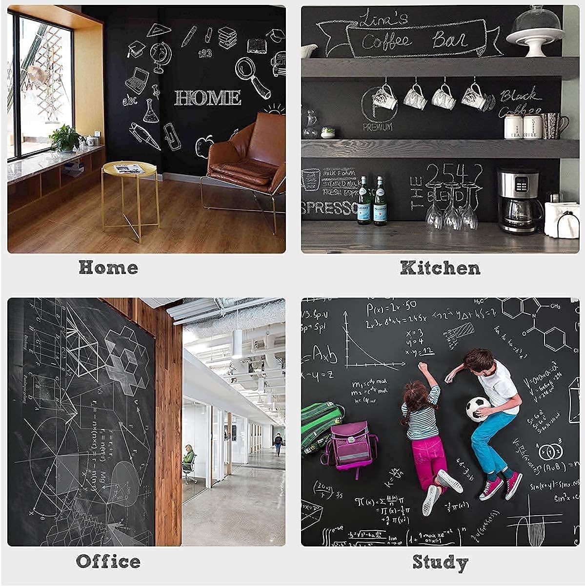 Coavas Multifunctional Chalkboard-Paper Wall Stickers Chalk Board Stick to Wall Vinyl Adhesive DIY Chalkboard Contact Paper for Home Office Cafes Restaurant etc. ( Black, 17.5 x 118.1 Inches ) : Office Products