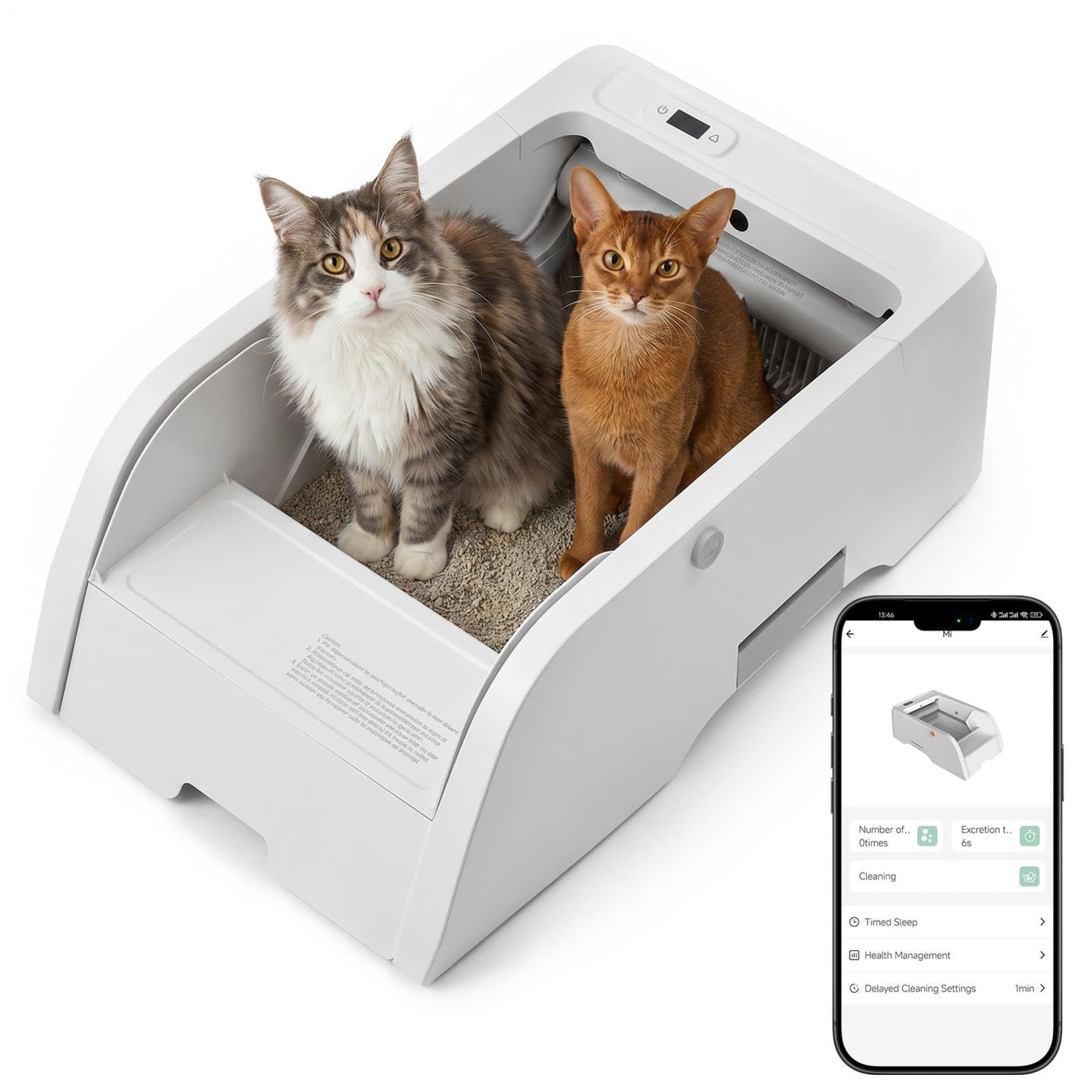 Arenero Automático para Gatos Autolimpiable 5 L con App – Control de Olor y Luz UV, Diseño Abierto para Gatos Grandes y Varias Mascotas, Bandeja Inferior Antifugas