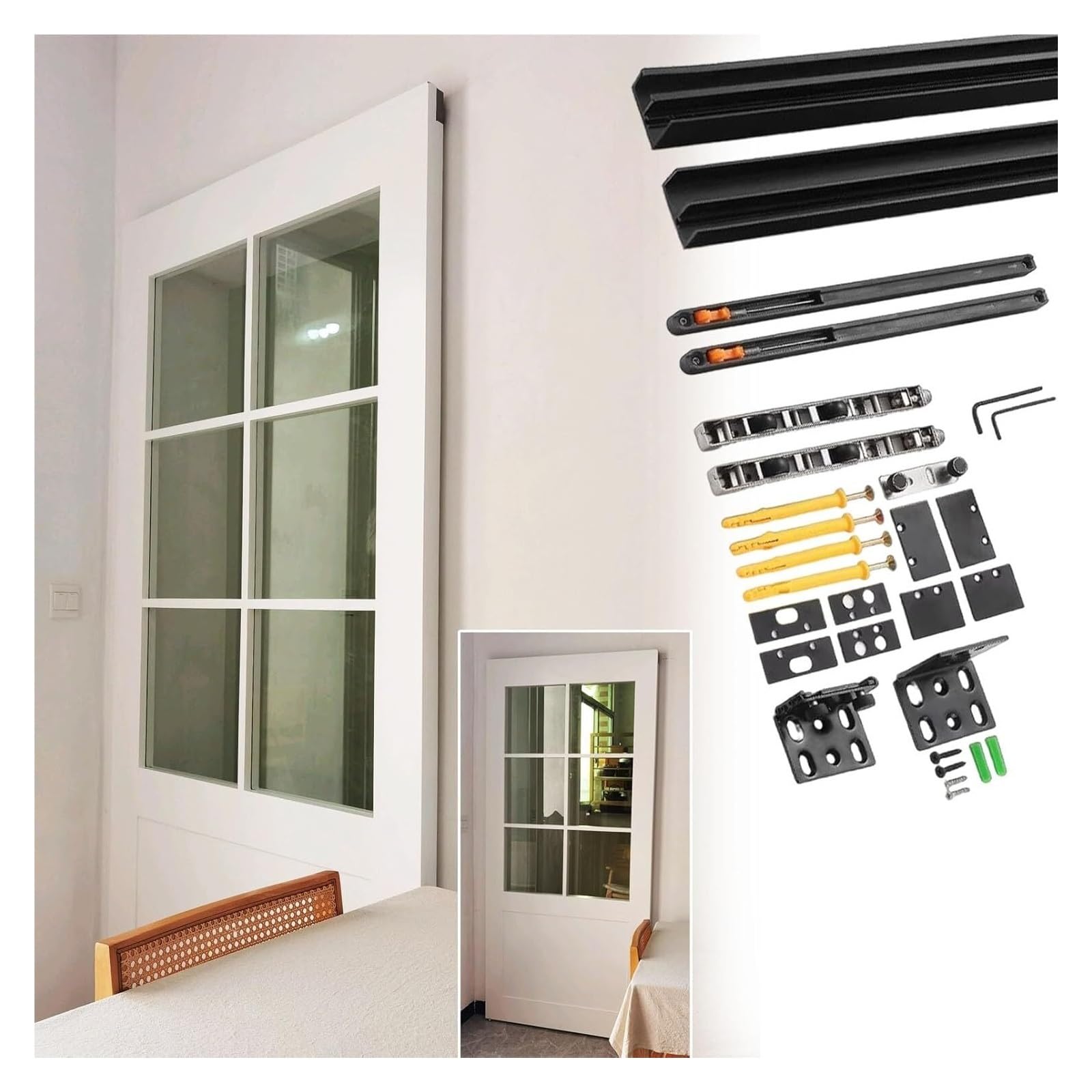 EBZFASO Sliding Door Track, Wall-Mounted Concealed Sliding Door Hardware Kit With Soft Close Black 21.7-70.9in(52in(132cm))
