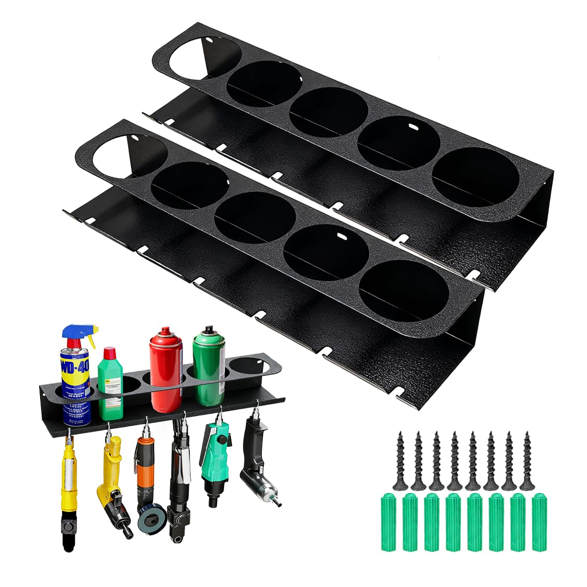 Cococheers 2 Spray Can Holders,Silicone Tube Holder,Wall-Mounted Storage Rack With 5 Holes And 6 Slots,Suitable For Home,Barbershop,Tool Room,Garage Metal Storage Rack