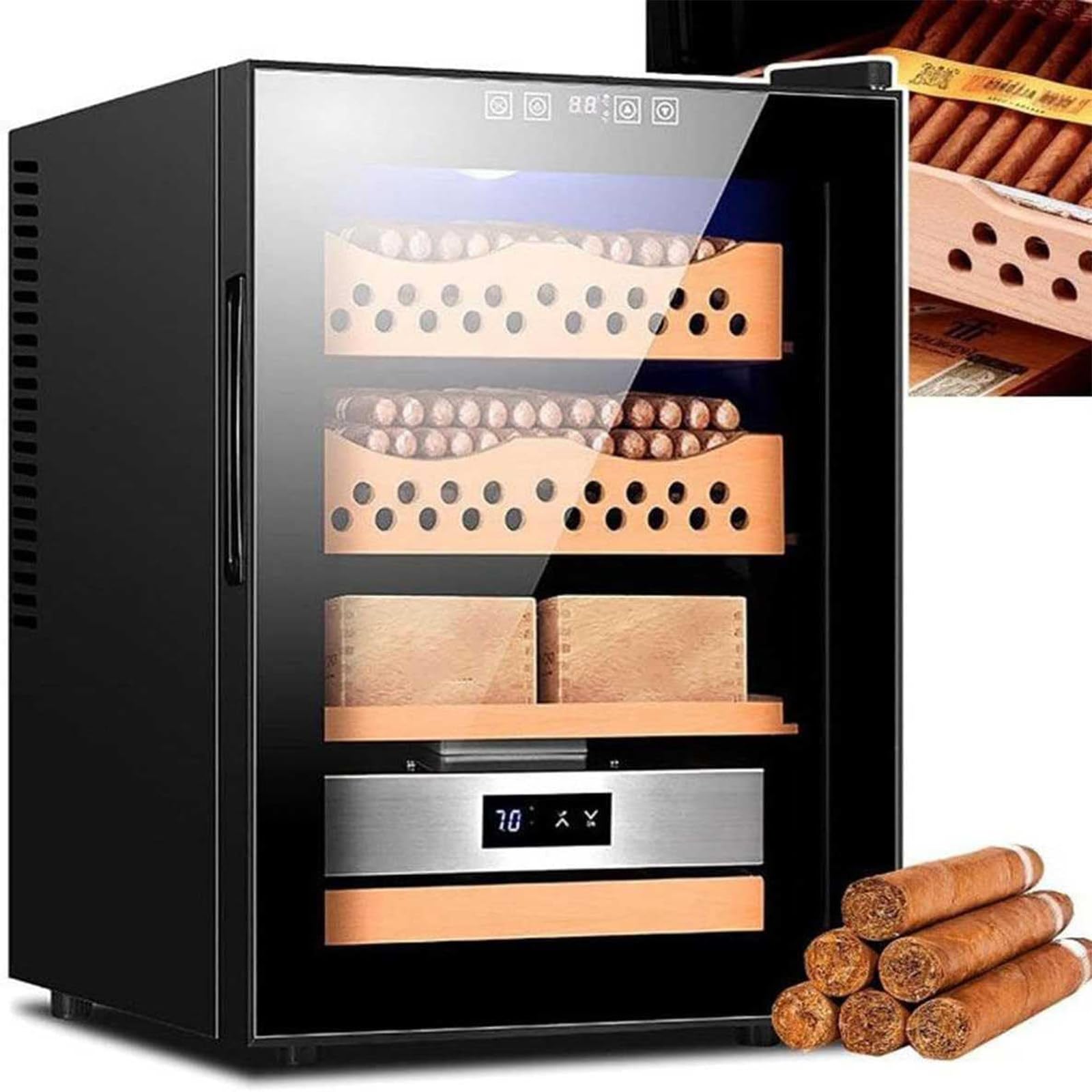 Smart Electronic Zigarre Feuchtigkeitsbox, Zigarrenfeuchtigkeits-Zigarrenschrank, Mit Zedern Ausgekleidete Elektrische Zigarrenfeuchtigkeitsbox, 4 -Schichtige Schublade, Temperatur 11~18 ° C