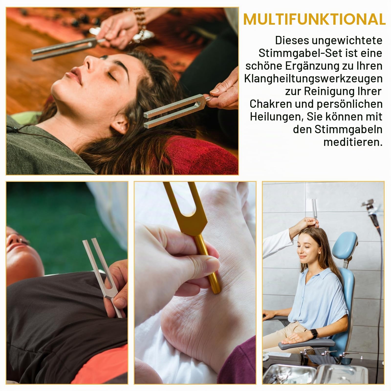 Solfeggio Stimmgabel-Set, 432 Hz, Ungewichtet, Bunt, 10 Stück - Chakra-Musik Mit Geschenkbox Und 2 Gummischlägeln Für Meditation, Klangheilung