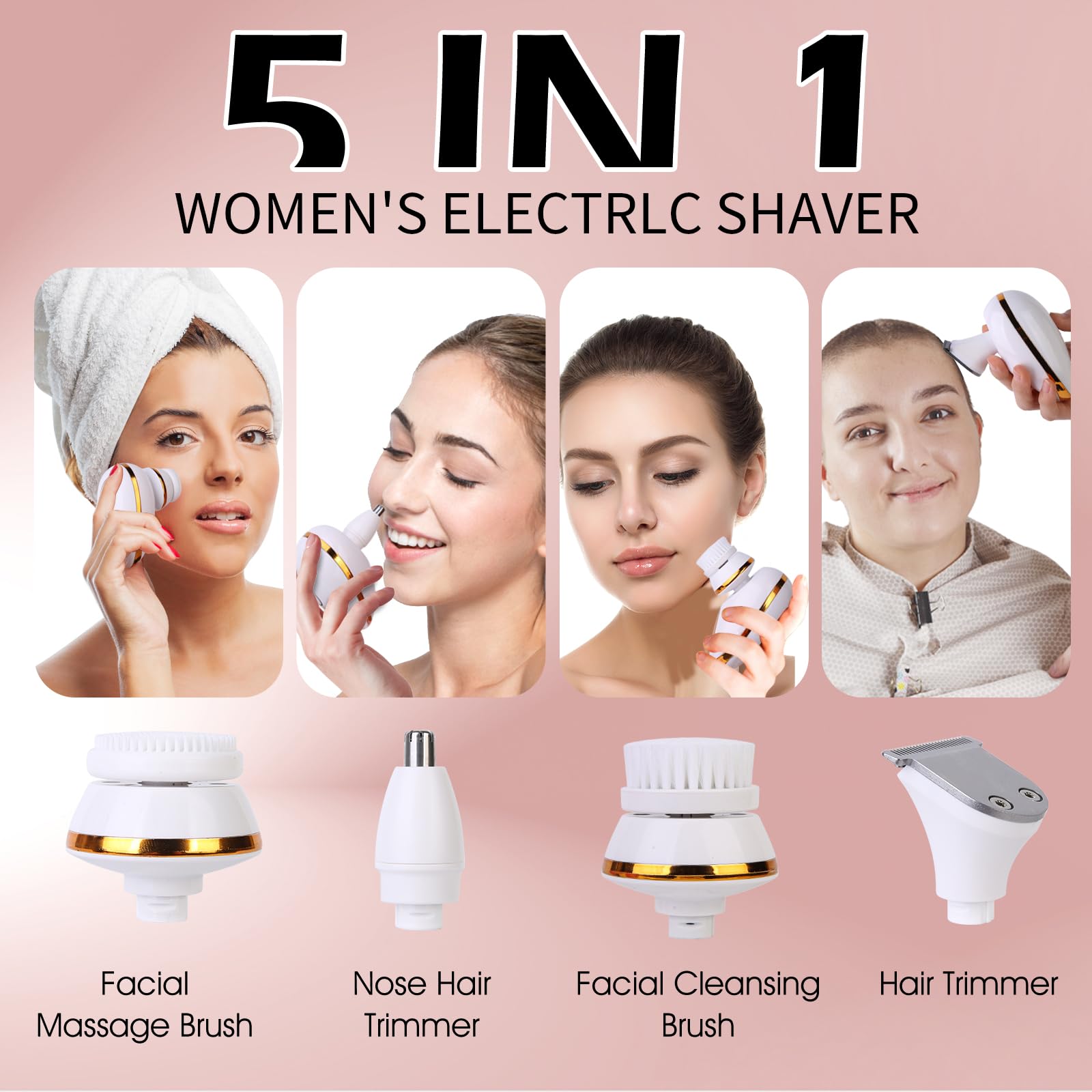 Rasoi elettrici per le donne, 5 in 1 indolore ricaricabile crepuscolo rasoio donna, rasoi da donna tutto, Lady Gamba/Bikini/Viso Prodotti per la depilazione, Femminile Wet Dry Rasatura macchina