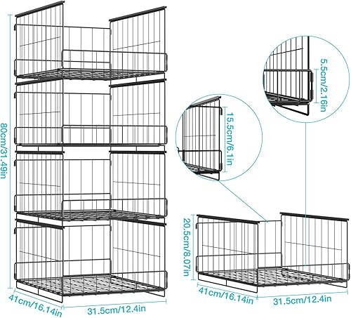 Miniatura 3 de Organizadores de armario apilables de 4 niveles y estantes de almacenamiento, sistema organizador de estantes plegables para armario, organizador de