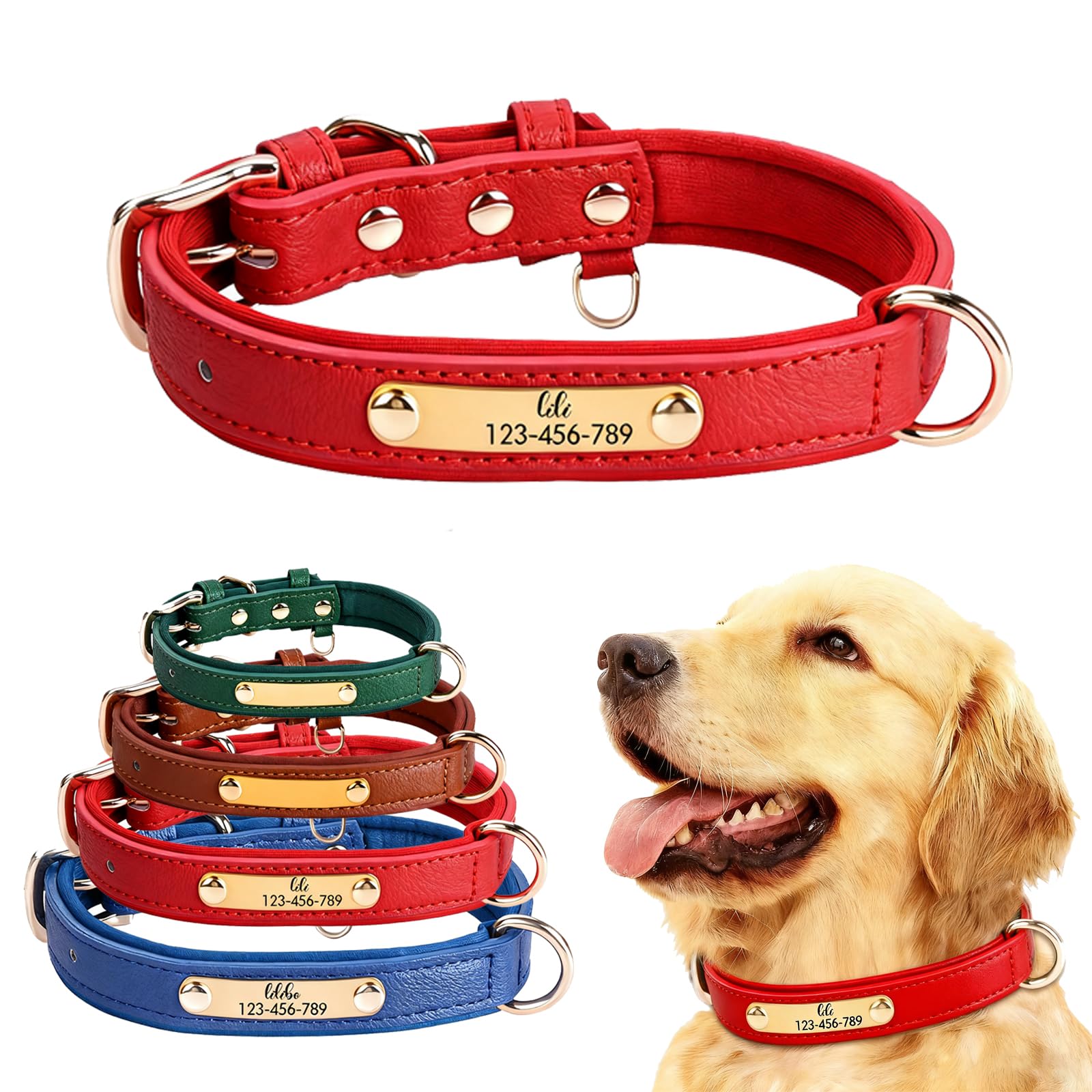 Collar de cuero personalizado para perro con placa de identificación grabada, collar de perro personalizable ajustable perfecto para pequeño, mediano, grande, XL