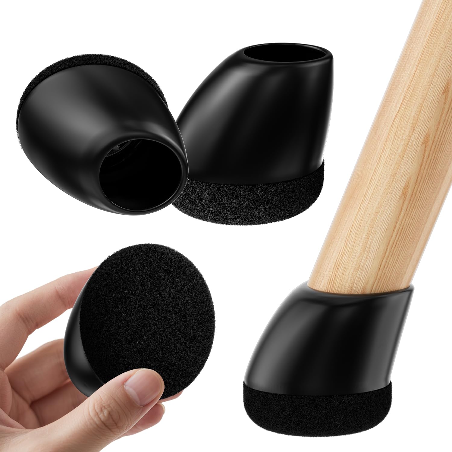 RCHYFEED 24 Stück Stuhlbeinkappen, Silikon Schutzkappen für Stuhlbeine, Schwarz Rund mit Filz für 15°-25°schräge Stuhlbeine, Stühle für Verschleißfeste Stuhlbeinschoner (S Fit:15-21mm)