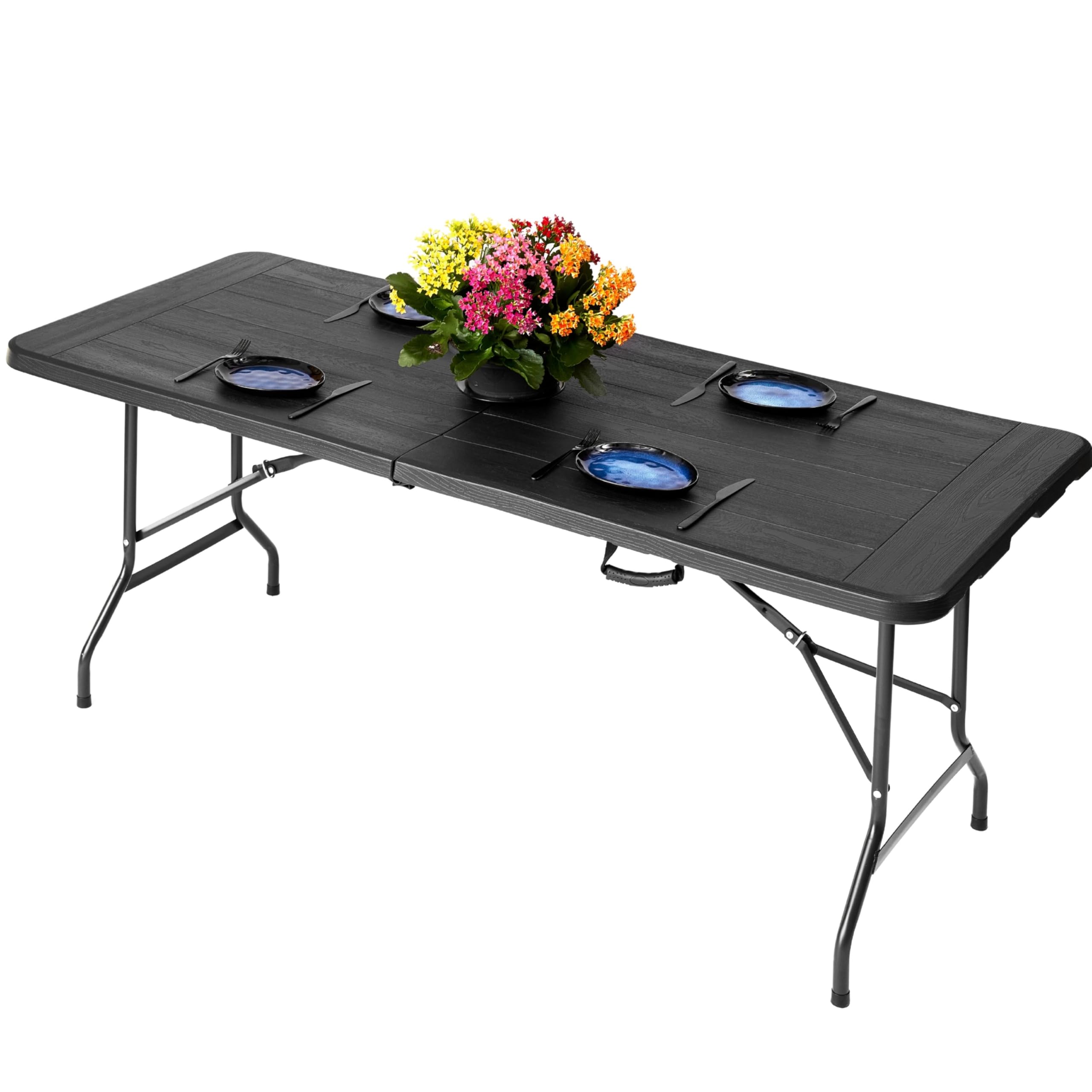 NOVECRAFTO 6ft Folding Table and Folding Chair Set - Foldable Camping Table and White Chair HDPE Plastic and Steel Frame, Easy to Fold and Store for Events Indoor Outdoor Use for All Occasions