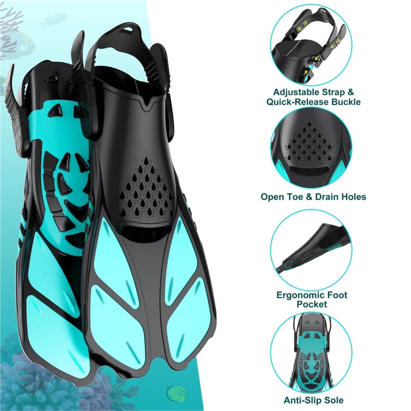 Tauchmasken Vollgesichtsmaske Maske Flossen Schnorchel Set Schnorchelausrüstung mit Panoramablick Antibeschlagmaske Trek Fins Dry Top Schnorchel