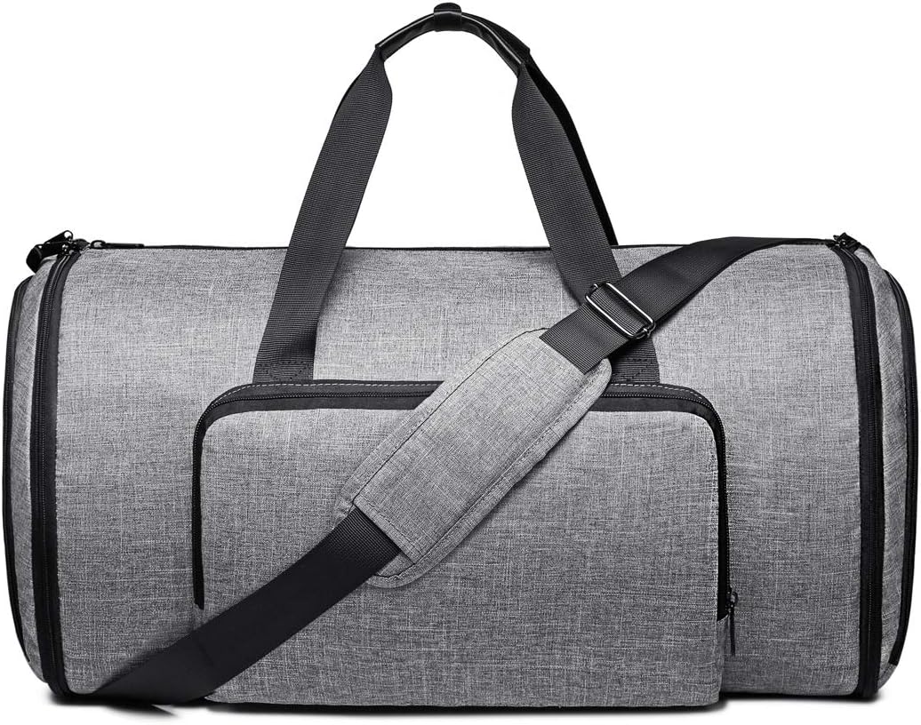 Convertible Garment Bag Carry On Garment Duffel Bag For Men Women,Suit Travel Bags With Shoulder Strap Gray