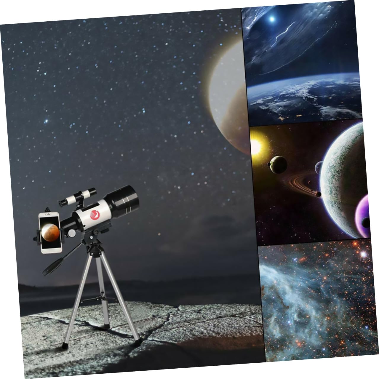 1set Telescopio Astronomico Professionale con Treppiede e Adattatore per Telefono per Osservazione Viaggio e Fotografia Notturna
