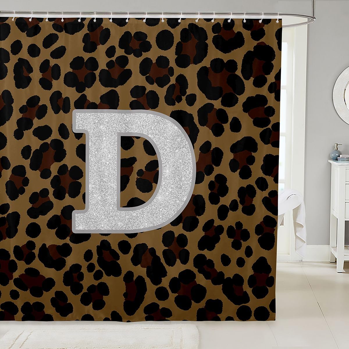 Rideaux de douche imprimé guépard brun 180x210cm avec lettre initiale D