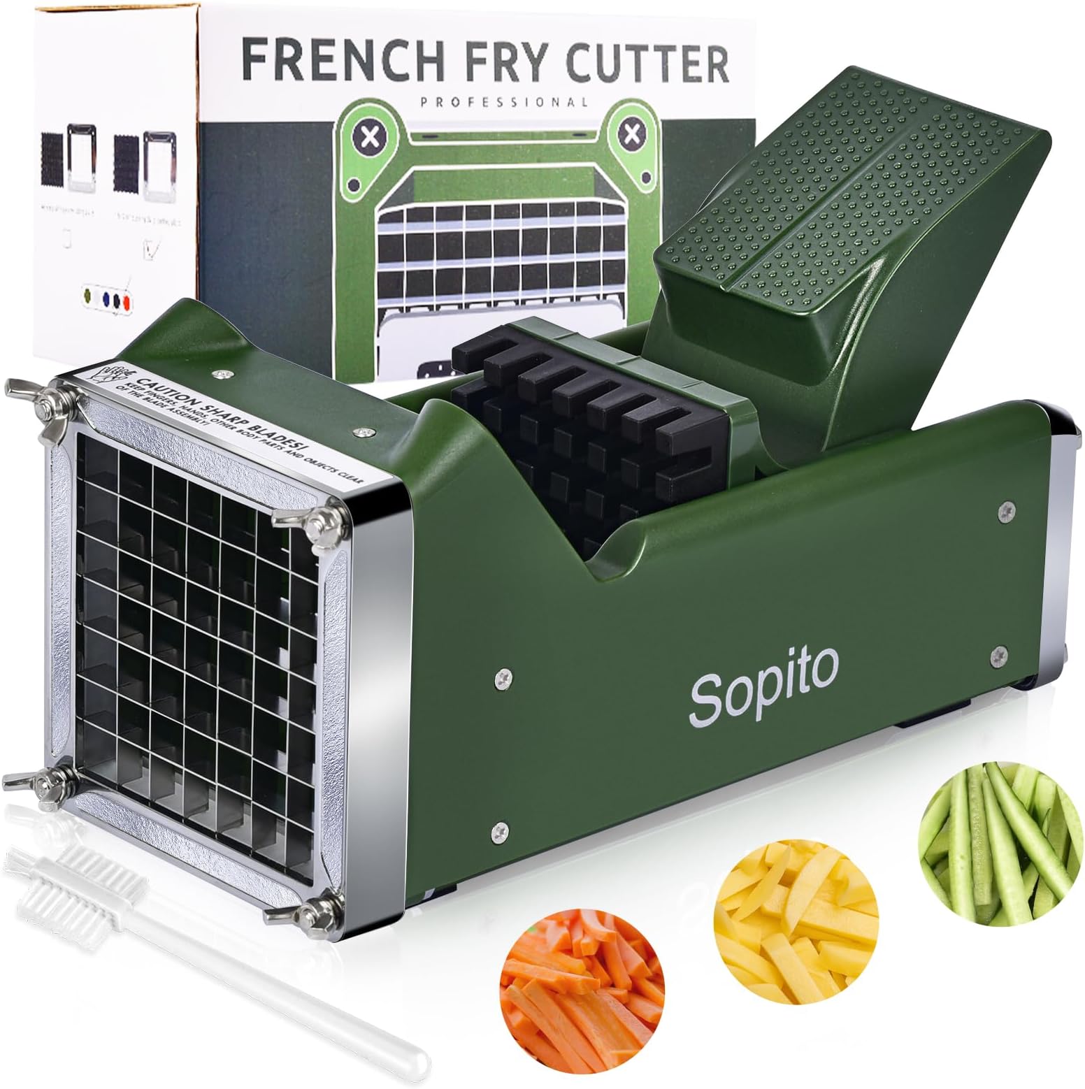 Potato Cutter, Sopito Home Made French Fry Cutter with 1/2 Inch Stainless Steel Green Great for Potatoes Carrots Cucumbers