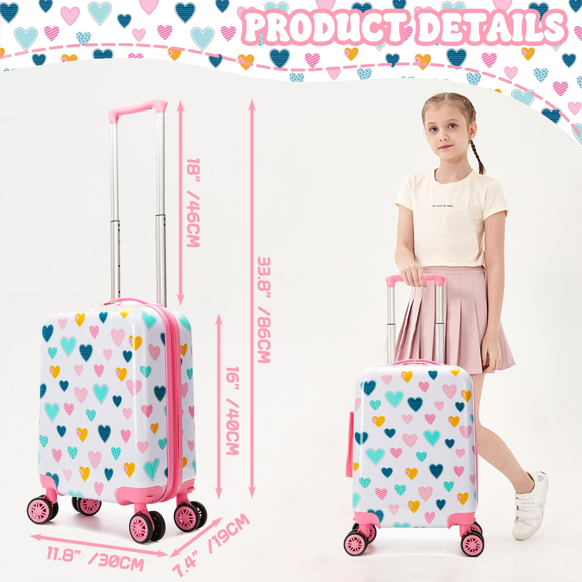 HTgroce 5pcs Valigia per Bambina con Maniglia Retrattile Zaino Bagaglio a Mano, con ruote girevoli a 360 °
