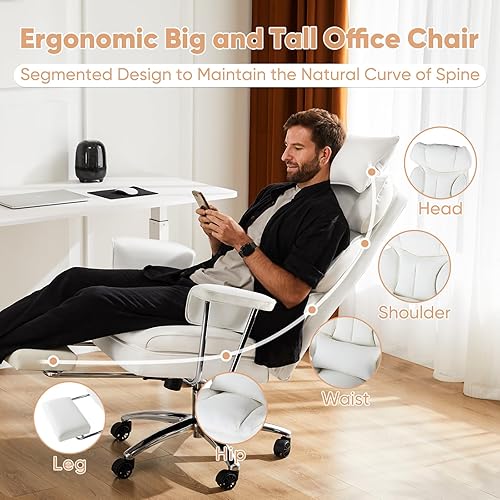 Miniatura 4 de Sweetcrispy Silla ejecutiva de escritorio para oficina en casa, ergonómica, grande, respaldo alto con reposapiés y soporte lumbar, altura reclinable