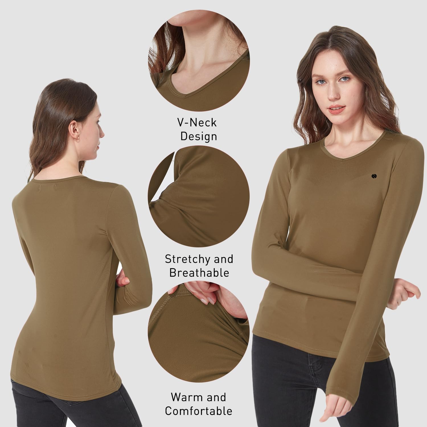 SSLR 2 Pack Women's Thermal Tops, Thermal Underwear for Women Long Sleeve Tee Shirts Basic Layering V Neck Fleece