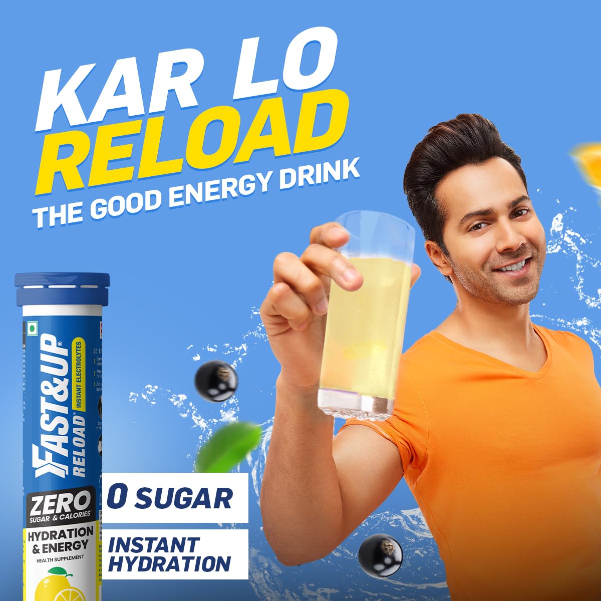 Fast&Up Reload Zero - Zero Sugar Instant Energy & Hydration Drink - Lime Lemon Flavour - 25 Effervescenet Tablets - Image 2 thumbnail