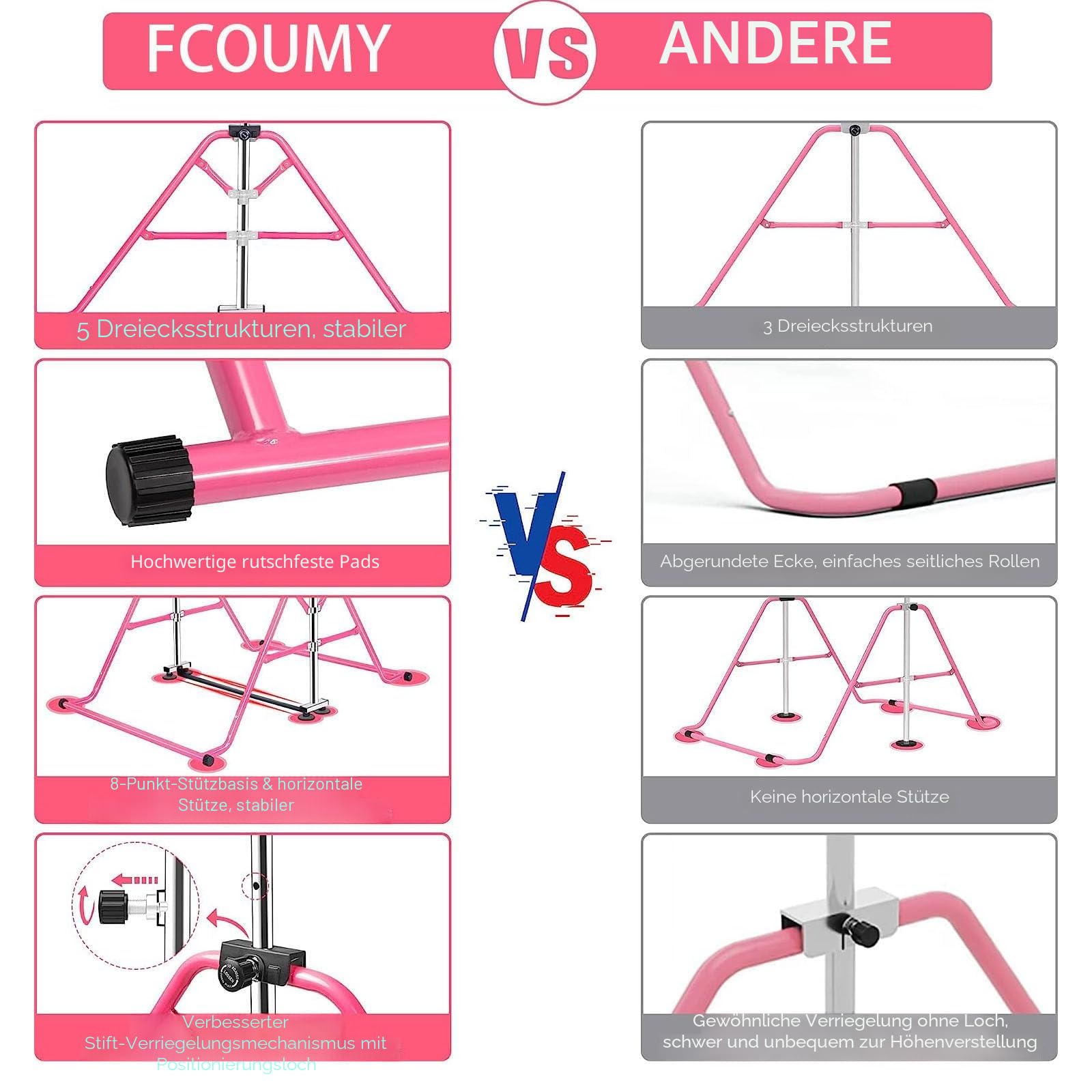 Kinder Turnreck Gymnastik Reck Turnstange Reckstange Klimmzugstange Reckanlage Horizontale Training Bar Trainingsgeräte mit Gymnastikringen für 3-12 Jahre alte Kinder Indoor