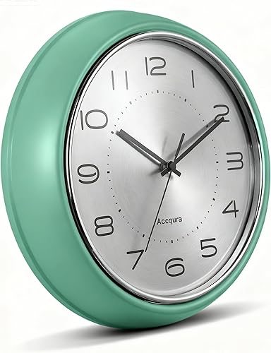 Reloj de pared de cocina de 12 pulgadas, esfera de metal y cristal abovedado, movimiento de cuarzo silencioso sin tictac, diseño retro moderno