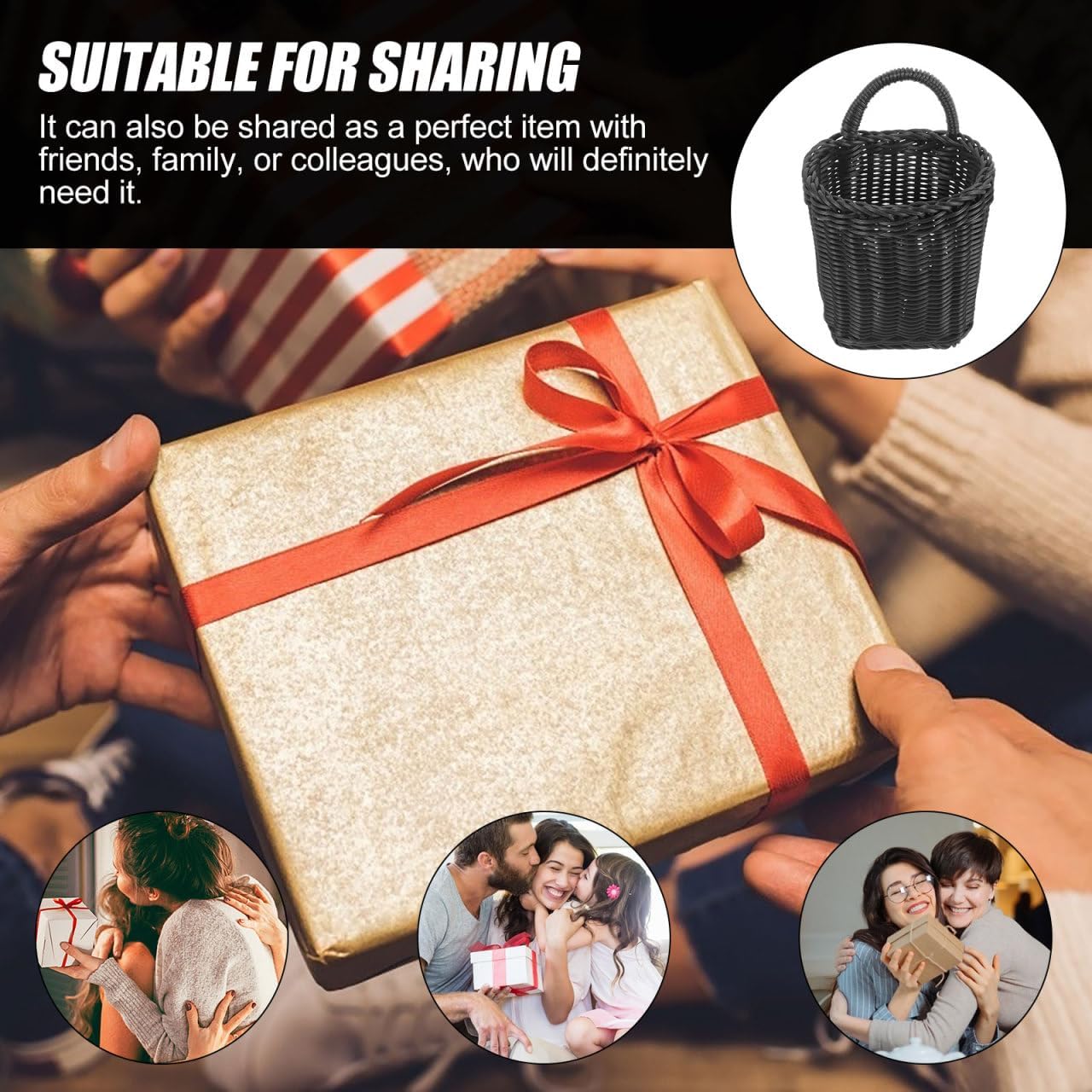 PRETYZOOM Black Plastic Wicker Storage Basket Nordic Style Hanging Organizer with Handle for Kitchen Bathroom Wall-Mount and Tabletop Use 9.05 X 5.91 X 4.72 Inches