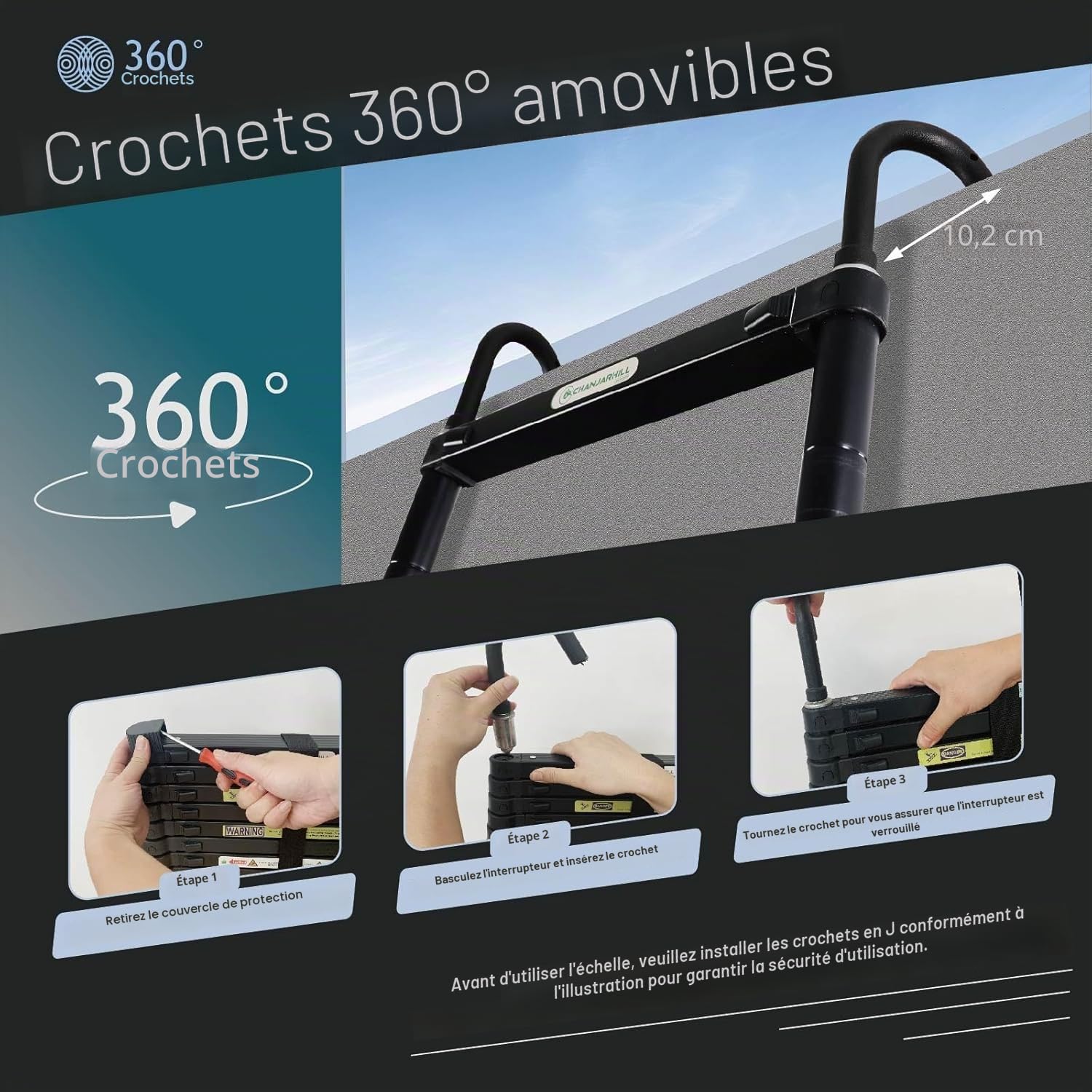 Échelle Télescopique Pliante en Aluminium 4,4m Noir