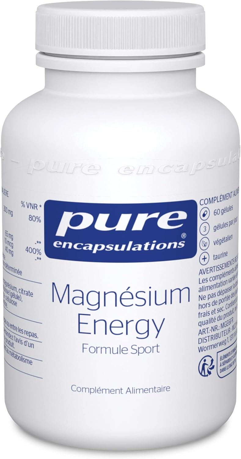 Pure Encapsulations – Magnesium Energy – Sport Formula – Magnesium Bisglycinate and Citrate with Taurine and Vitamin B12 – Fatigue and Energy – Muscle Support – Food Supplement – 60 capsules